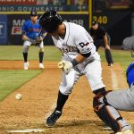 Ripken Reyes is hit by a pitch while trying to bunt in the ninth inning. The San Antonio Missions beat the Midland RockHounds 4-3 on a walk-off single by Tirso Ornelas in the ninth inning on Friday, June 23, 2023, at Wolff Stadium. - photo by Joe Alexander