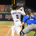 Tirso Ornelas' walk-off hit. The San Antonio Missions beat the Midland RockHounds 4-3 on a walk-off single by Tirso Ornelas in the ninth inning on Friday, June 23, 2023, at Wolff Stadium. - photo by Joe Alexander