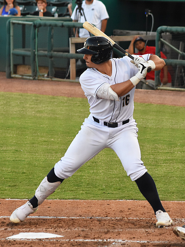 Brandon Valenzuela made his Missions debut and got on base twice via an error and a walk. The Frisco RoughRiders beat the San Antonio Missions 4-2 on Wednesday, June 28, 2023, at Wolff Stadium. - photo by Joe Alexander
