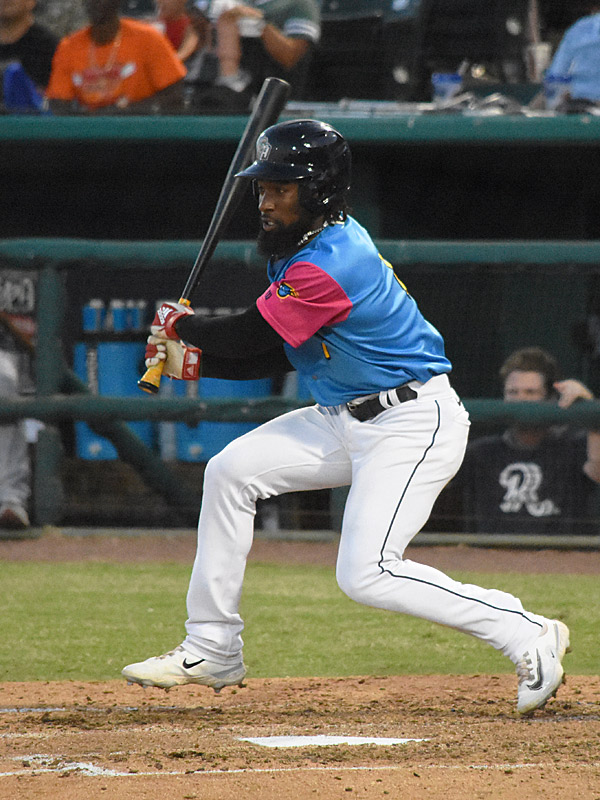 Daniel Johnson led off the bottom of the sixth with a single and scored the Missions' first run later in the inning. The San Antonio Missions beat the Frisco RoughRiders 3-2 on Thursday, June 29, 2023, at Wolff Stadium. - photo by Joe Alexander