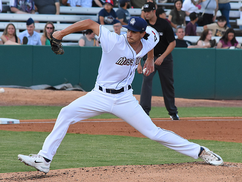 Jackson Wolf pitched six shutout innings to earn the win. The San Antonio Missions beat the Wichita Wind Surge 10-4 on Wednesday, June 7, 2023, at Wolff Stadium. - photo by Joe Alexander