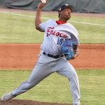 Jose Leclerc of the Texas Rangers pitched for Frisco as part of a rehab assignment. The Frisco RoughRiders beat the San Antonio Missions 6-4 on Sunday, July 2, 2023, at Wolff Stadium. - photo by Joe Alexander