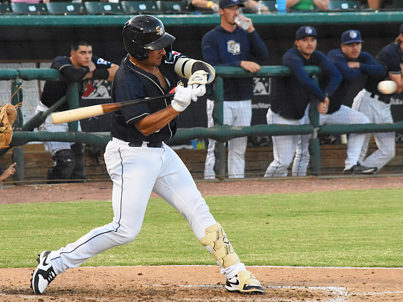 Marcos Castanon had two hits including a triple, scored twice and had two RBIs. The San Antonio Missions beat the Corpus Christi Hooks 9-0 on Wednesday, July 26, 2023, at Wolff Stadium. - photo by Joe Alexander