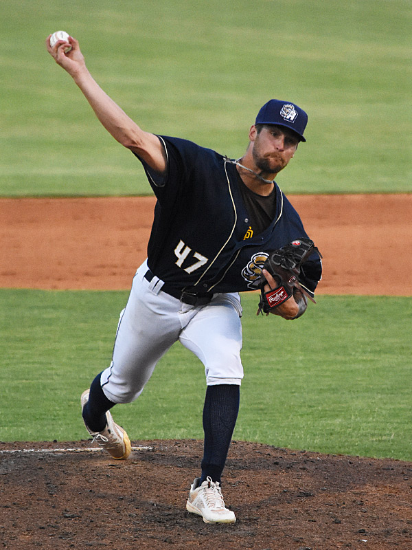 Gabe Mosser pitched in relief in his first appearance since being promoted from Class A Fort Wayne. The Northwest Arkansas Naturals beat the San Antonio Missions 4-1 on Saturday, July 15, 2023, at Wolff Stadium. - photo by Joe Alexander