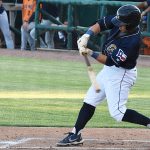 Ripken Reyes homers to give the Missions a 1-0 lead in the first inning. The Midland RockHounds beat the San Antonio Missions 7-5 on Wednesday, Aug. 16, 2023, at Wolff Stadium. - photo by Joe Alexander