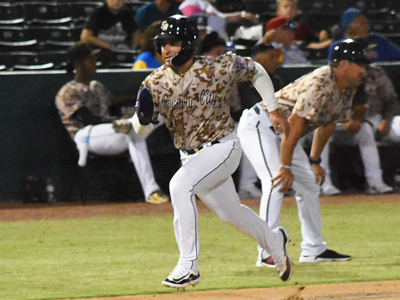 Marcos Castanon comes home to score the only run of the game on a sacrifice fly. The San Antonio Missions beat the Midland RockHounds 1-0 on Friday, Aug. 18, 2023, at Wolff Stadium. - photo by Joe Alexander