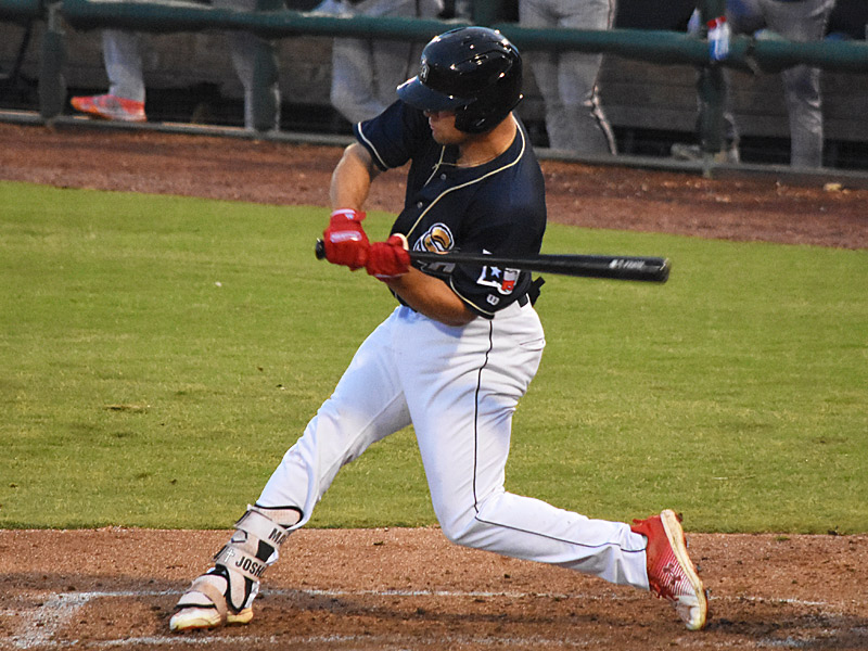 Jakob Marsee's first hit with the Missions. The Missions beat the Amarillo Sod Poodles 8-7 on Tuesday, Aug. 22, 2023, at Wolff Stadium. - photo by Joe Alexander