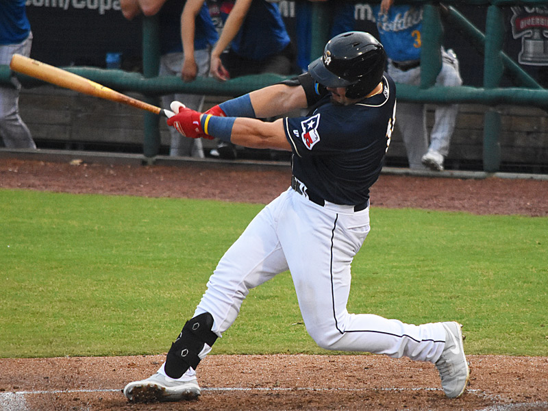 Nathan Martorella's first hit with the Missions. The Missions beat the Amarillo Sod Poodles 8-7 on Tuesday, Aug. 22, 2023, at Wolff Stadium. - photo by Joe Alexander
