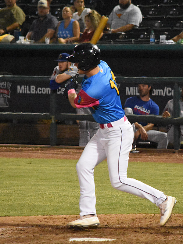 Cole Cummings had the Missions' only RBI of the night. The Amarillo Sod Poodles beat the San Antonio Missions 4-2 on Thursday, Aug. 24, 2023, at Wolff Stadium. - photo by Joe Alexander