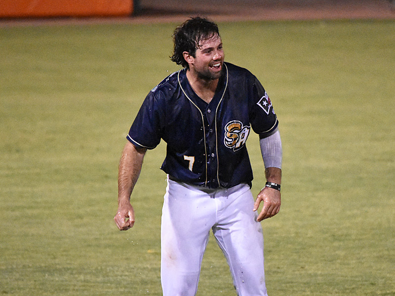 Graham Pauley hit a walk-off single in the bottom of the 10th inning to drive in Ripken Reyes with the winning run in the San Antonio Missions' 6-5 victory over the Amarillo Sod Poodles on Saturday, Aug. 26, 2023, at Wolff Stadium. - photo by Joe Alexander