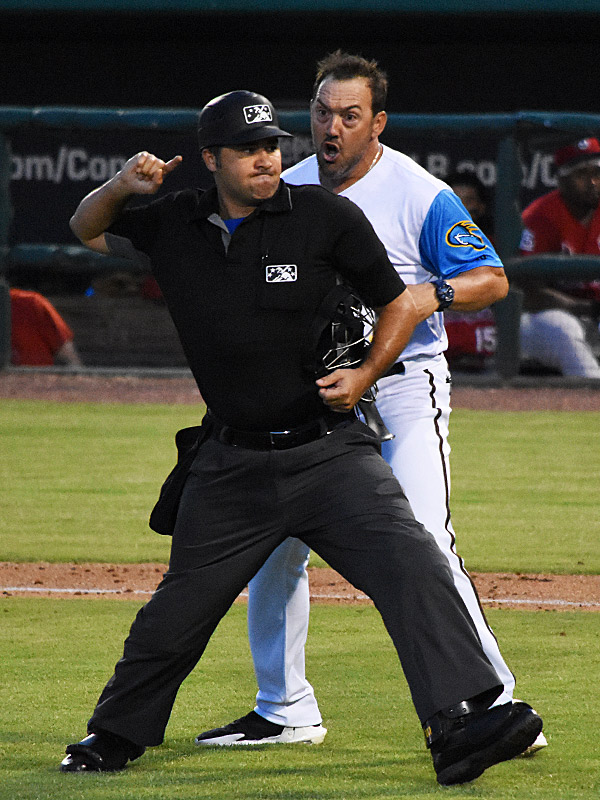Missions manager Luke Montz was tossed in the third inning. The San Antonio Missions beat the Springfield Cardinals 3-2 on Friday, Sept. 15, 2023, at Wolff Stadium. - photo by Joe Alexander