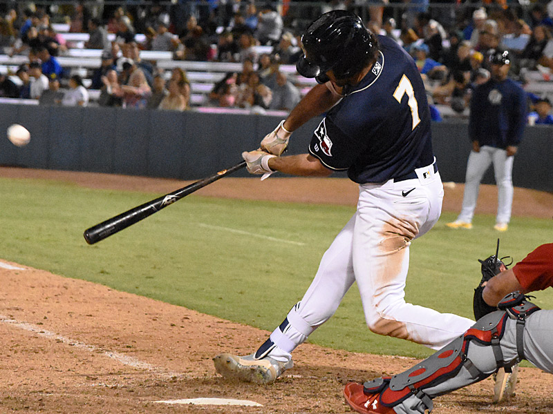 Graham Pauley hits a home run in the eighth inning to give the Missions a 6-5 lead. The San Antonio Missions beat the Springfield Cardinals 7-6 on Saturday, Sept. 16, 2023, at Wolff Stadium. - photo by Joe Alexander