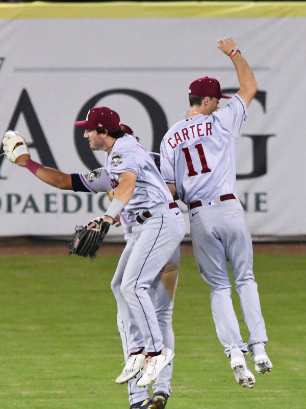 Then-Texas Rangers prospect Evan Carter batted in the leadoff spot, played center field, homered twice and walked twice for the Frisco Rough Riders against the San Antonio Missions on April 12, 2023, at Wolff Stadium. - photo by Joe Alexander