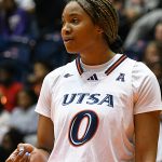 UTSA's Elyssa Coleman playing against North Texas in American Athletic Conference women's basketball on Jan. 31, 2024, at the Convocation Center. - photo by Joe Alexander