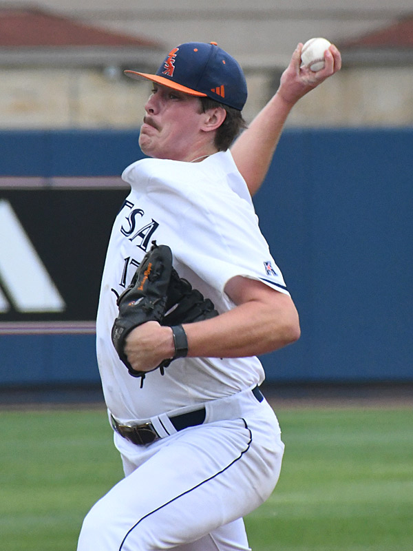 UTSA starting pitcher Zach Royse struck out nine batters in six innings in a win over Memphis on April 25, 2025, at Roadrunner Field. - photo by Joe Alexander