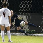 UTSA goaltender Jasmine Kessler made a save on a penalty kick with one second left on the game clock in the Roadrunners' 1-0 victory over Lamar on Sunday at Park West Athletics Complex. - photo by Joe Alexander