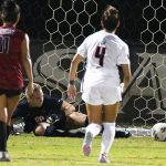UTSA goaltender Jasmine Kessler made a save on a penalty kick with one second left on the game clock in the Roadrunners' 1-0 victory over Lamar on Sunday at Park West Athletics Complex. - photo by Joe Alexander