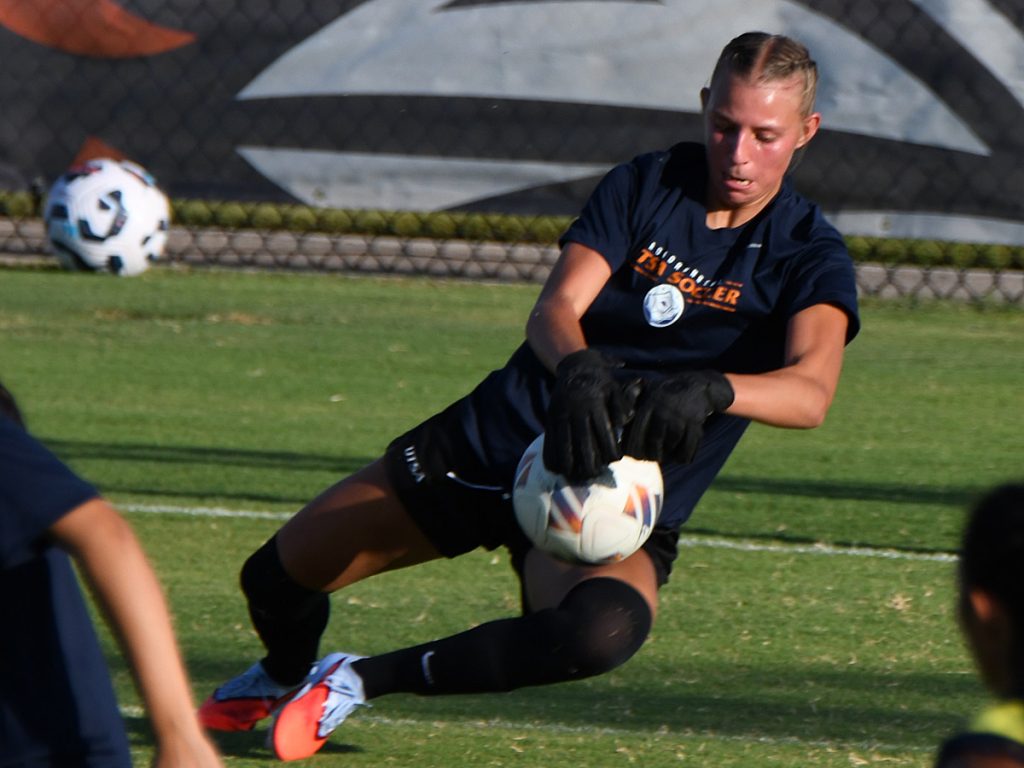 UTSA goalkeeper Brilynn Mueller in pregame warmups at Sunday's exhibition against A&M-Corpus Christi at UTSA Park West. - photo by Joe Alexander