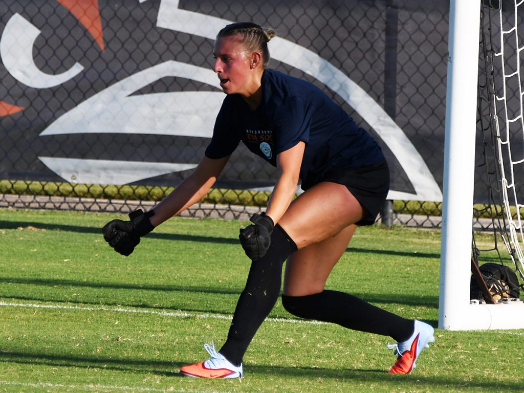 UTSA goalkeeper Brilynn Mueller in pregame warmups at Sunday's exhibition against A&M-Corpus Christi at UTSA Park West. - photo by Joe Alexander