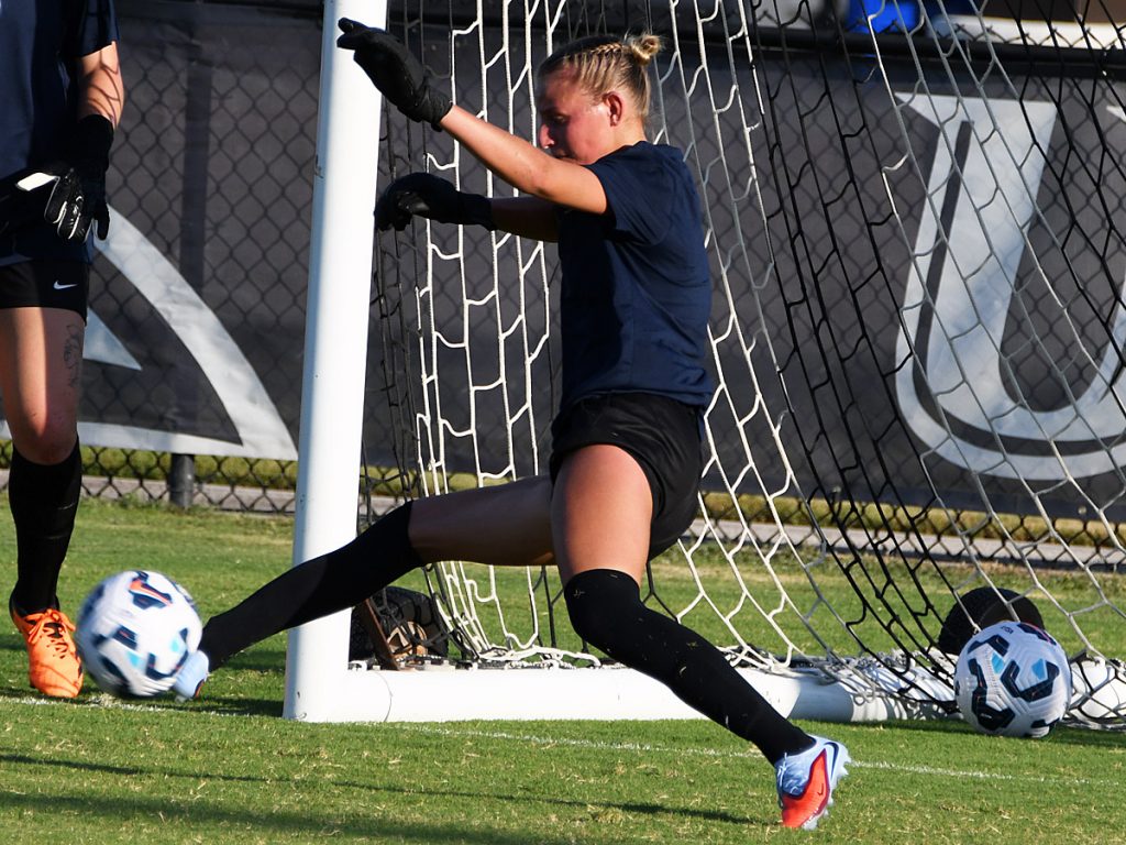 UTSA goalkeeper Brilynn Mueller in pregame warmups at Sunday's exhibition against A&M-Corpus Christi at UTSA Park West. - photo by Joe Alexander