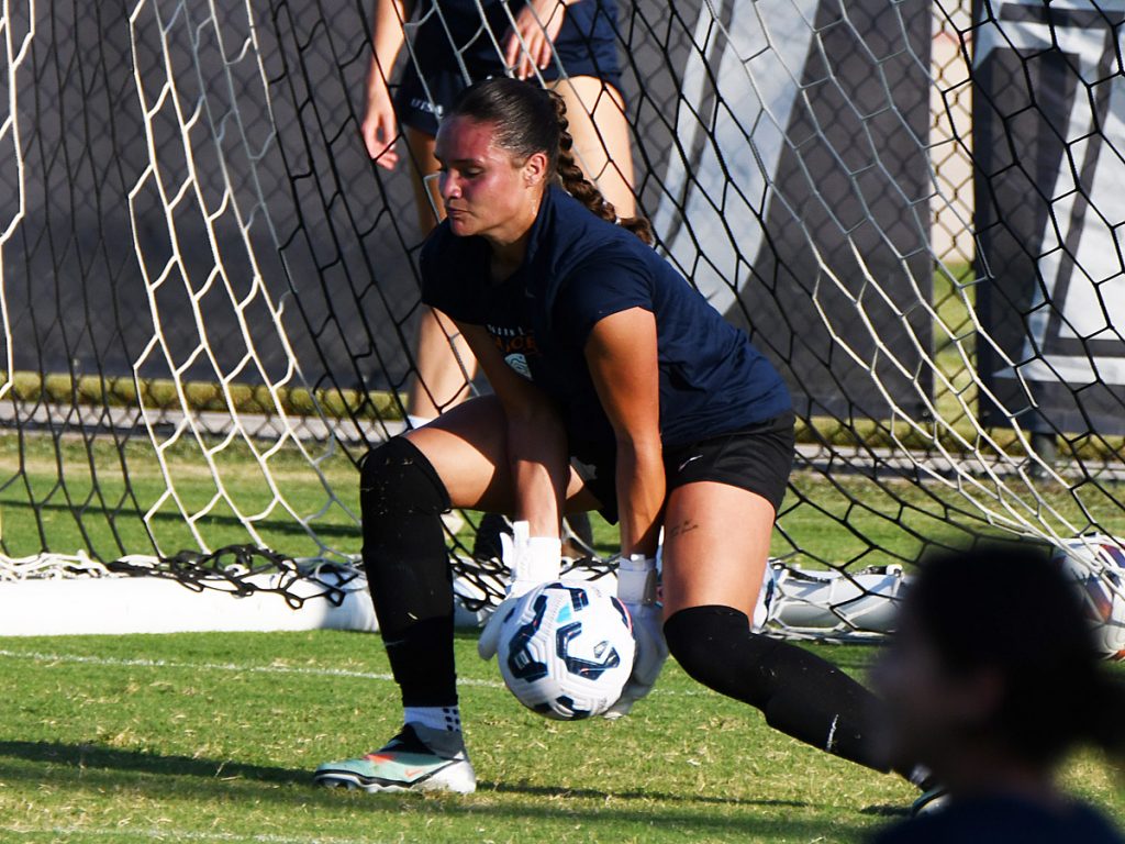 UTSA goalkeeper Jaelyn Bracamonte in pregame warmups at Sunday's exhibition against A&M-Corpus Christi at UTSA Park West. - photo by Joe Alexander