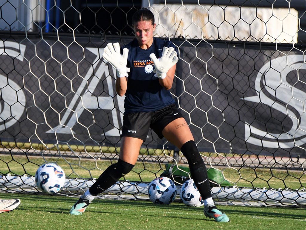 UTSA goalkeeper Jaelyn Bracamonte in pregame warmups at Sunday's exhibition against A&M-Corpus Christi at UTSA Park West. - photo by Joe Alexander