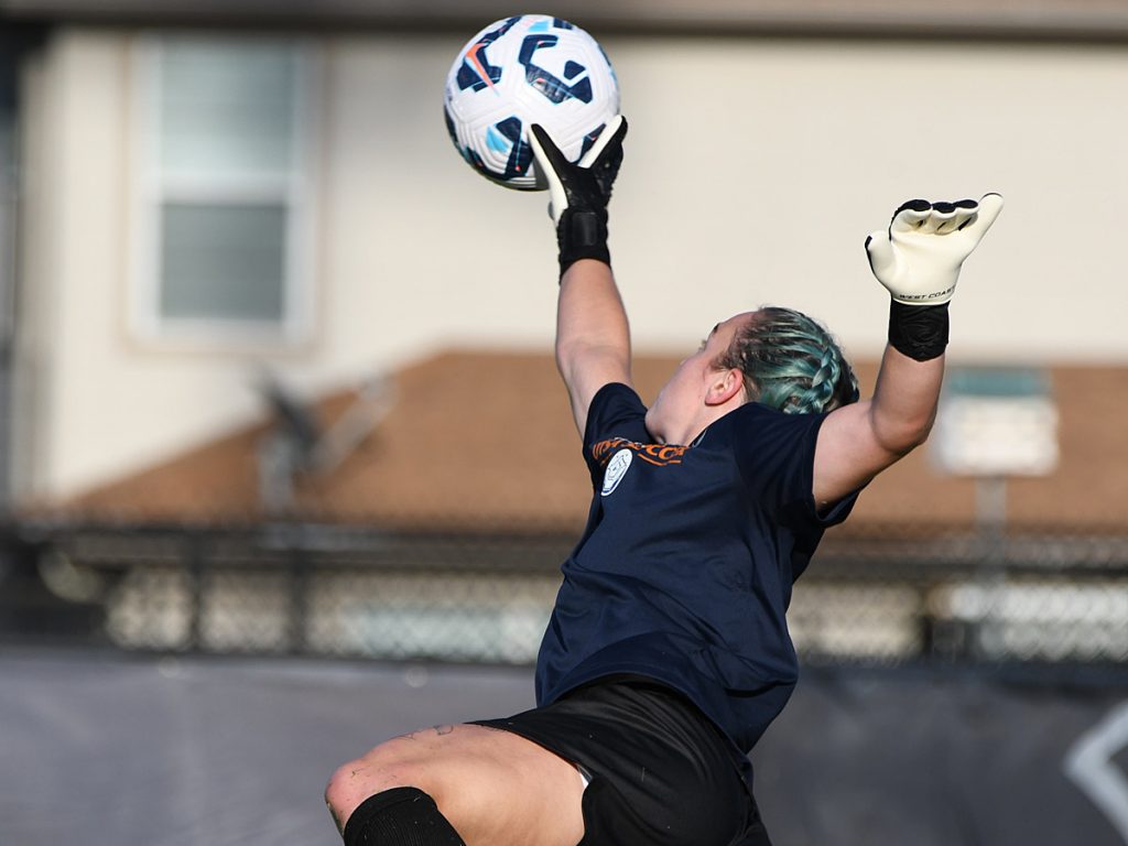 UTSA goalkeeper Jasmine Kessler in pregame warmups at Sunday's exhibition against A&M-Corpus Christi at UTSA Park West. - photo by Joe Alexander