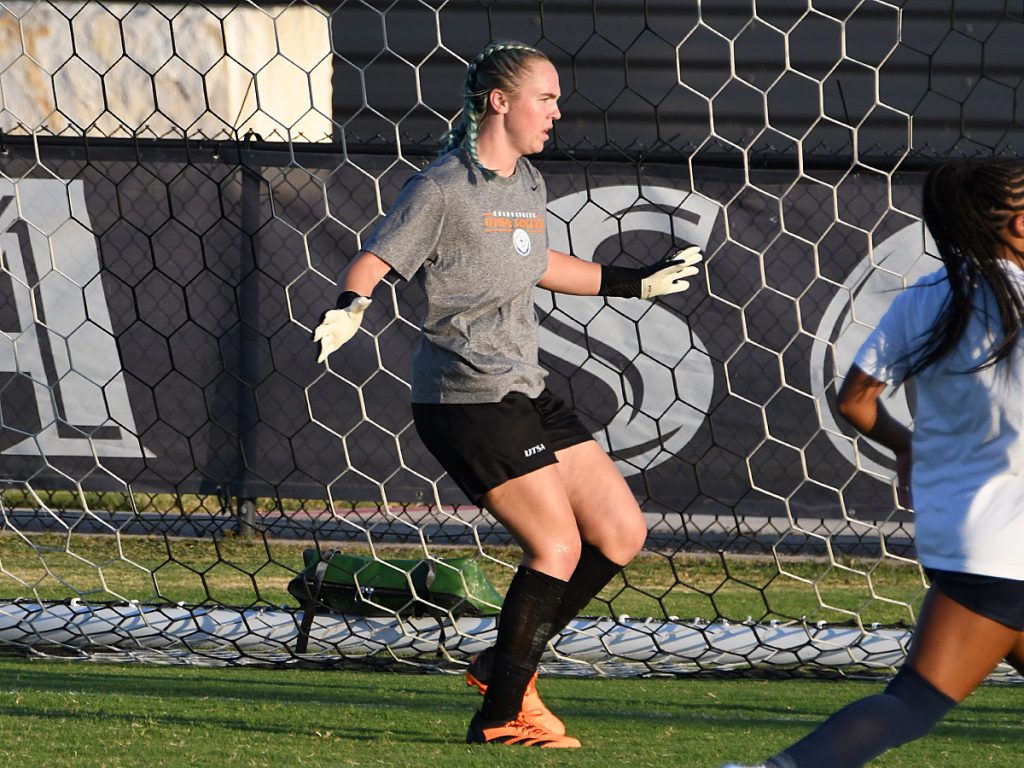 UTSA goalkeeper Jasmine Kessler at Sunday's exhibition against A&M-Corpus Christi at UTSA Park West. - photo by Joe Alexander