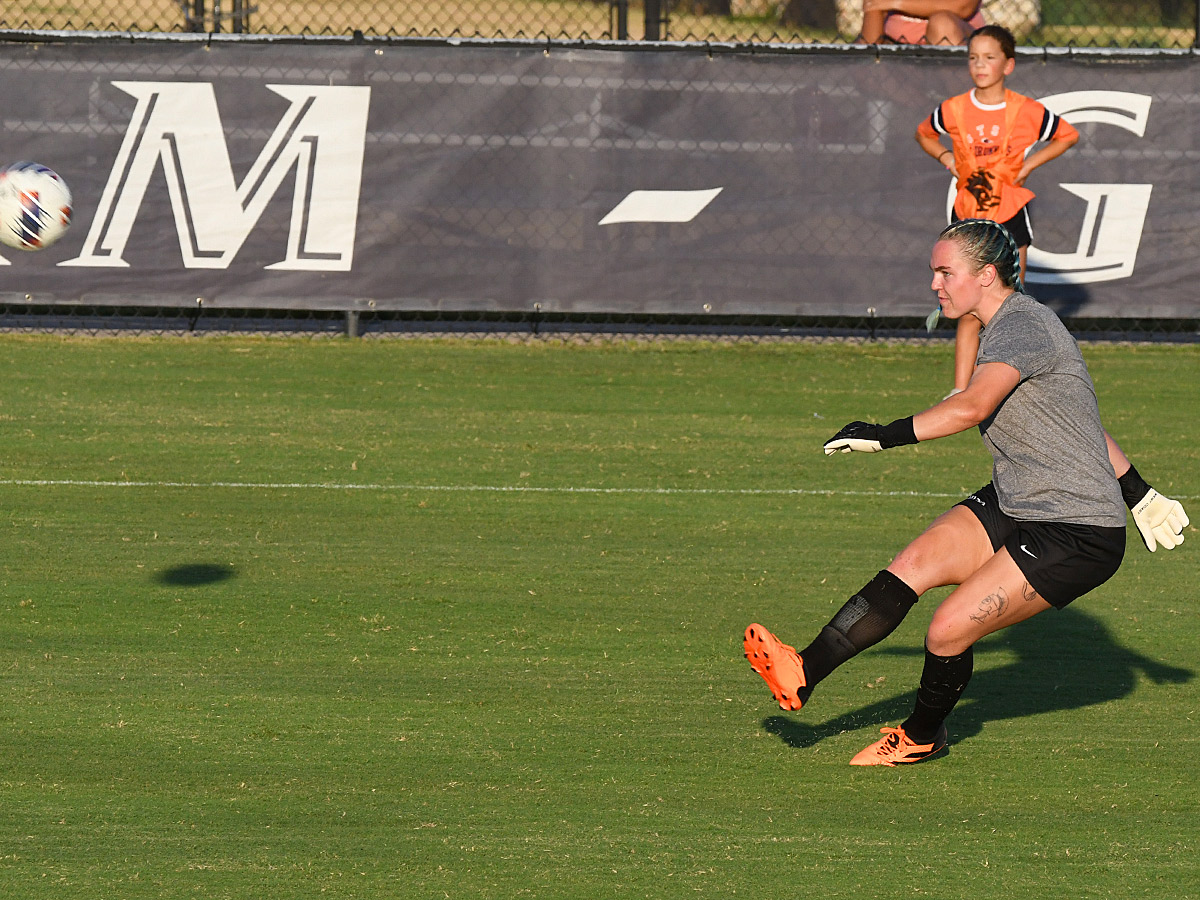 Roadrunners goalkeeper Jasmine Kessler scored UTSA's first goal in the fourth minute in a 6-0 exhibition victory over A&M-Corpus Christi on Sunday, Aug. 3, 2025, at Park West. - photo by Joe Alexander