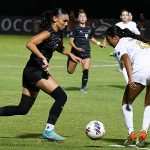 Kamryn Watson sets up Brooklyn Bailey's second-half goal. UTSA women's soccer beat St. Mary's 3-0 on Thursday, Aug. 21, 2025, at Park West Athletics Complex. - photo by Joe Alexander
