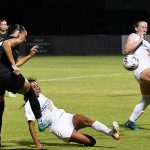 Kamryn Watson passes to Brooklyn Bailey for a second-half goal. UTSA women's soccer beat St. Mary's 3-0 on Thursday, Aug. 21, 2025, at Park West Athletics Complex. - photo by Joe Alexander