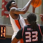 Kaido Rayfield. Southern Illinois Edwardsville (SIUE) beat UTSA 77-60 in men's basketball on Friday, Nov. 7, 2025, at the Convocation Center. - Photo by Joe Alexander