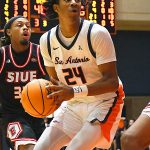 Baboucarr Njie. Southern Illinois Edwardsville (SIUE) beat UTSA 77-60 in men's basketball on Friday, Nov. 7, 2025, at the Convocation Center. - Photo by Joe Alexander