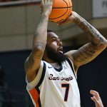 Jamir Simpson. UTSA beat College of Biblical Studies 97-30 in the men's basketball season opener on Wednesday, Nov. 5, 2025, at the Convocation Center. -photo by Joe Alexander