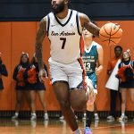 Jamir Simpson. UTSA beat College of Biblical Studies 97-30 in the men's basketball season opener on Wednesday, Nov. 5, 2025, at the Convocation Center. -photo by Joe Alexander