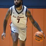Jamir Simpson. UTSA beat College of Biblical Studies 97-30 in the men's basketball season opener on Wednesday, Nov. 5, 2025, at the Convocation Center. -photo by Joe Alexander