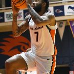 Jamir Simpson. UTSA beat College of Biblical Studies 97-30 in the men's basketball season opener on Wednesday, Nov. 5, 2025, at the Convocation Center. -photo by Joe Alexander
