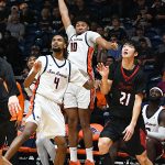Mo Njie, Brent Moss. Seattle beat UTSA 71-68 in non-conference men's basketball on Monday, Dec. 22, 2025, at the Convocation Center. - photo by Joe Alexander