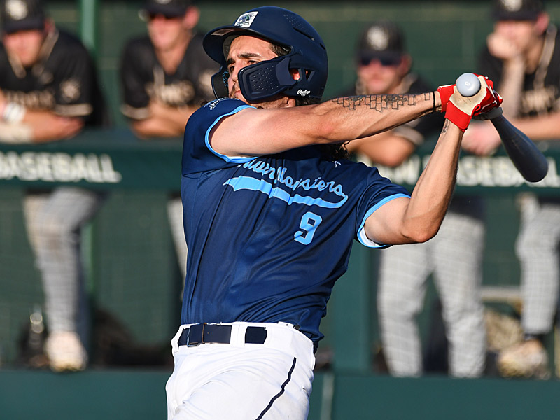 Jorge De Los Santos. The San Antonio River Monsters of the Texas Collegiate League baseball opened the season Tuesday with a 4-2 victory over the Sherman ShadowCats at UIW's Sullivan Field. - photo by Joe Alexander