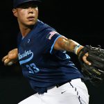 MJ Espinoza. The San Antonio River Monsters of the Texas Collegiate League baseball opened the season Tuesday with a 4-2 victory over the Sherman ShadowCats at UIW’s Sullivan Field. – photo by Joe Alexander