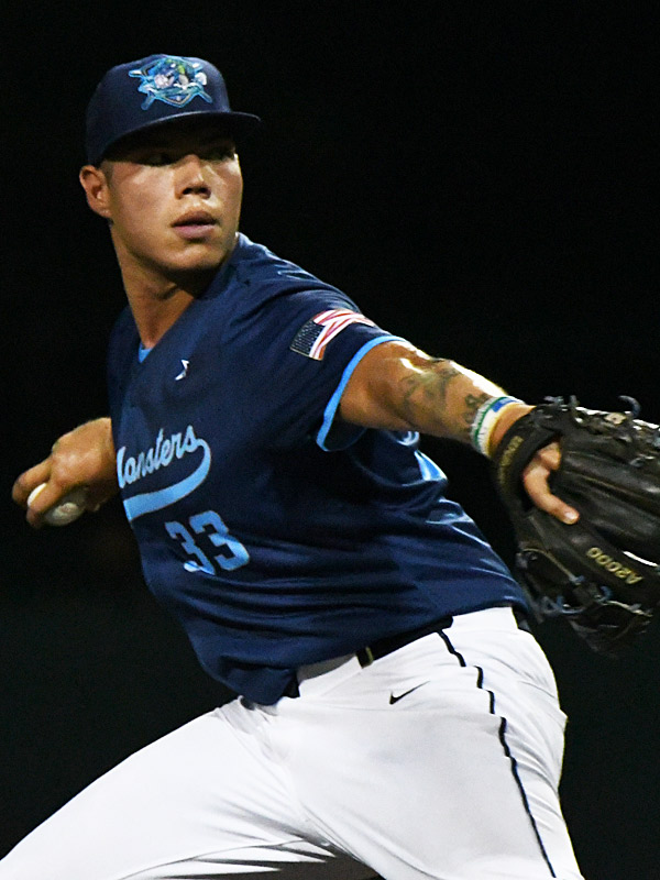 MJ Espinoza. The San Antonio River Monsters of the Texas Collegiate League baseball opened the season Tuesday with a 4-2 victory over the Sherman ShadowCats at UIW’s Sullivan Field. – photo by Joe Alexander