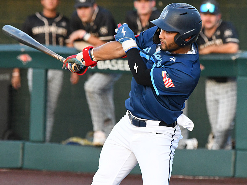 Angel Martinez. The San Antonio River Monsters of the Texas Collegiate League baseball opened the season Tuesday with a 4-2 victory over the Sherman ShadowCats at UIW's Sullivan Field. - photo by Joe Alexander