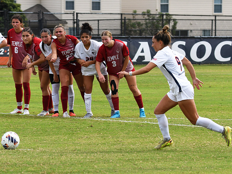 Leah Varela scored on a first-half penalty kick as UTSA beat Temple 1-0 in American Conference women's soccer on Sunday, Oct. 25, 2026, at Park West. - photo by Joe Alexander